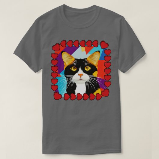 Schattigee Calico Kat Kunst met Hart Lijst T-shirt (Design voorkant)