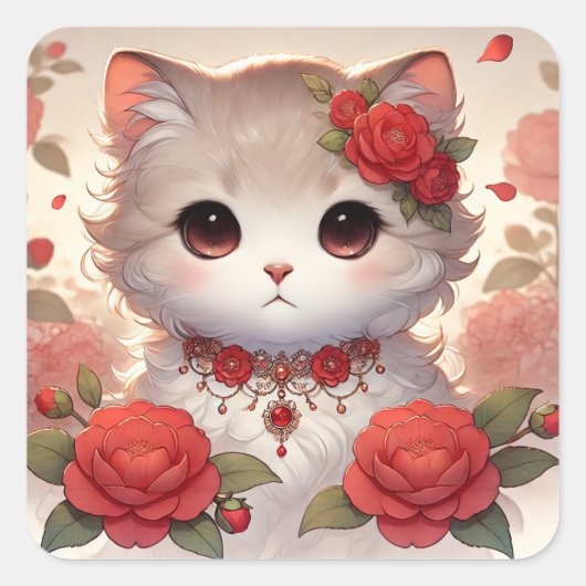 Schattigee Camelia Princess Cat Vierkante Sticker (Voorkant)