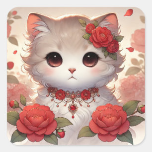 Schattigee Camelia Princess Cat Vierkante Sticker