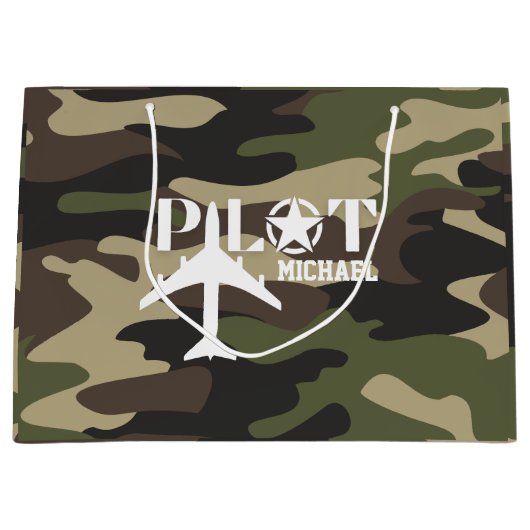 Schattigee Camouflage Pilot typografie, gepersonal Groot Cadeauzakje (Voorkant)