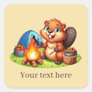 Schattigee Camping beaver tekst toevoegen Vierkante Sticker