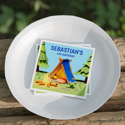 Schattigee Camping Bonfire Pine Tree Kids Verjaard Servet