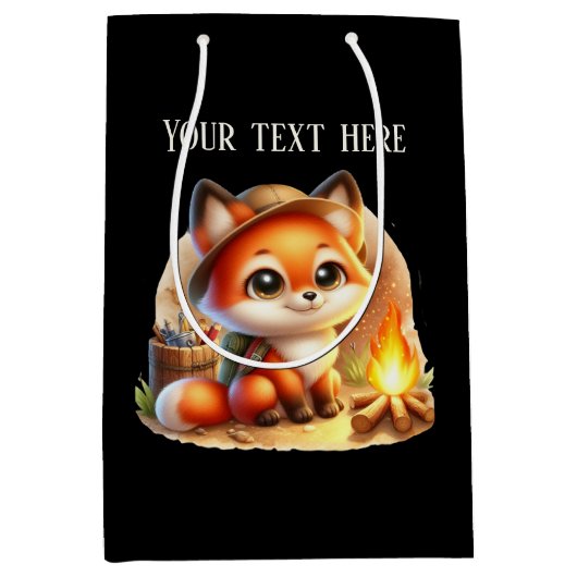 Schattigee Camping Fox Tekst toevoegen Medium Cadeauzakje (Voorkant)
