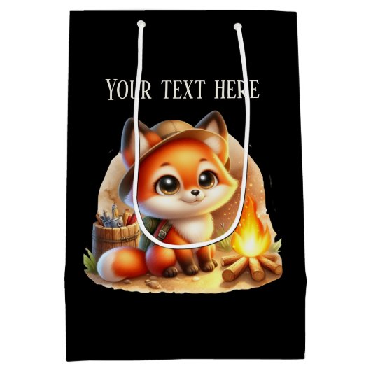 Schattigee Camping Fox Tekst toevoegen Medium Cadeauzakje (Achterkant)