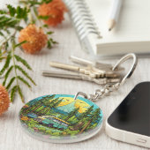Schattigee camping liefhebbers scene sleutelhanger (Voorkant Rechts)