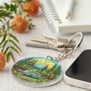 Schattigee camping liefhebbers scene sleutelhanger