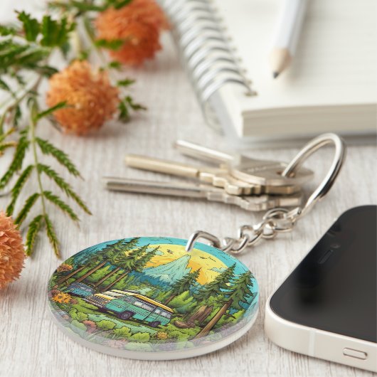 Schattigee camping liefhebbers scene sleutelhanger (Voorkant Rechts)