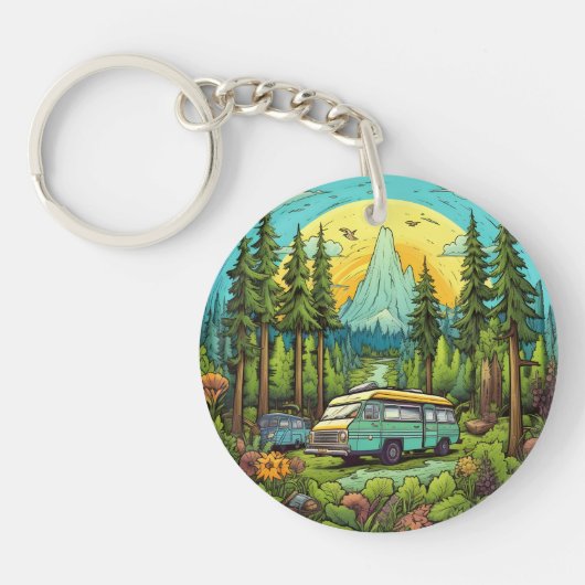 Schattigee camping liefhebbers scene sleutelhanger (Voorkant)
