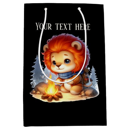 Schattigee Camping Lion Tekst toevoegen Medium Cadeauzakje (Voorkant)