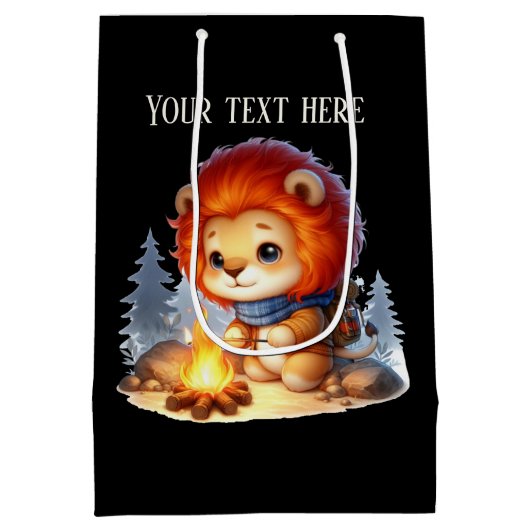 Schattigee Camping Lion Tekst toevoegen Medium Cadeauzakje (Achterkant)