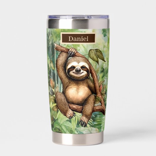 Schattigee Camping luiaard voeg naam toe Geïsoleerde Drinkbeker (Voorkant)