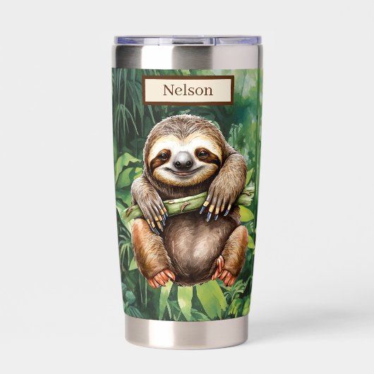 Schattigee Camping luiaard voeg naam toe Geïsoleerde Drinkbeker (Voorkant)