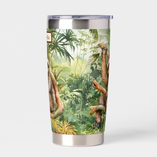 Schattigee Camping luiaard voeg naam toe Geïsoleerde Drinkbeker (Links)