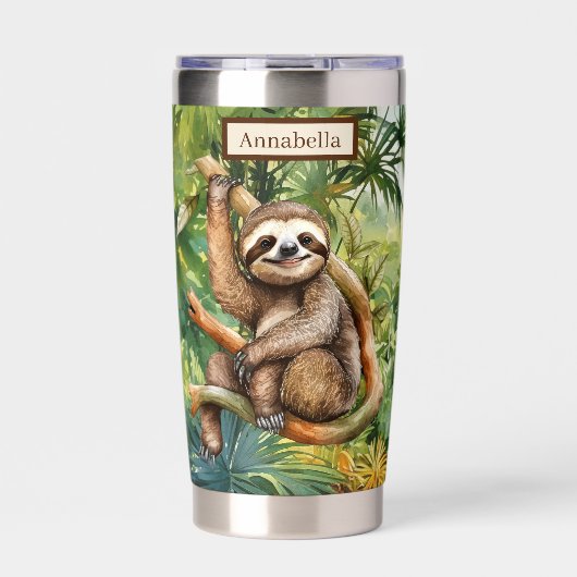 Schattigee Camping luiaard voeg naam toe Geïsoleerde Drinkbeker (Voorkant)