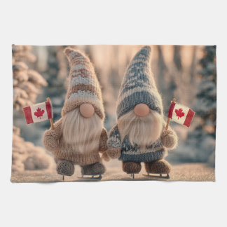 Schattigee Canadese Gnomes schaatsen in de besneeu Theedoek
