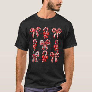 Schattigee Candy Cane Coquette Bow Christmas Snoep T-shirt