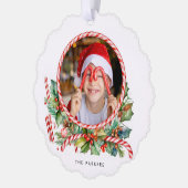 Schattigee Candy Cane & Kerst Bloemen Foto Ornament Kaart (Links)