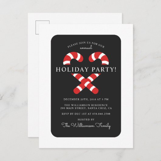 Schattigee Candy Cane kerstfeest Uitnodiging Briefkaart (Voorkant / Achterkant)