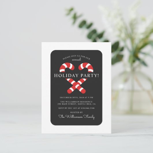 Schattigee Candy Cane kerstfeest Uitnodiging Briefkaart (Staand voorkant)