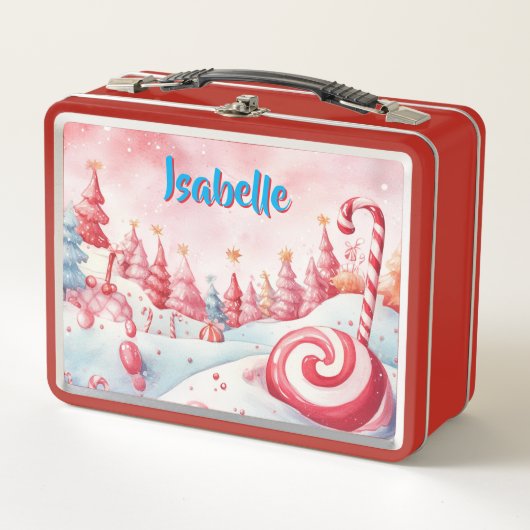 Schattigee Candy Cane Kinder Kerst Metal Lunchbox (Voorkant)