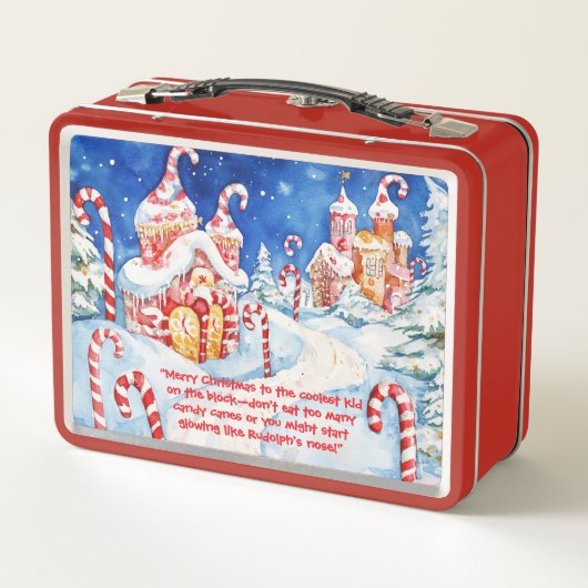 Schattigee Candy Cane Kinder Photo Metal Lunchbox (Achterkant)