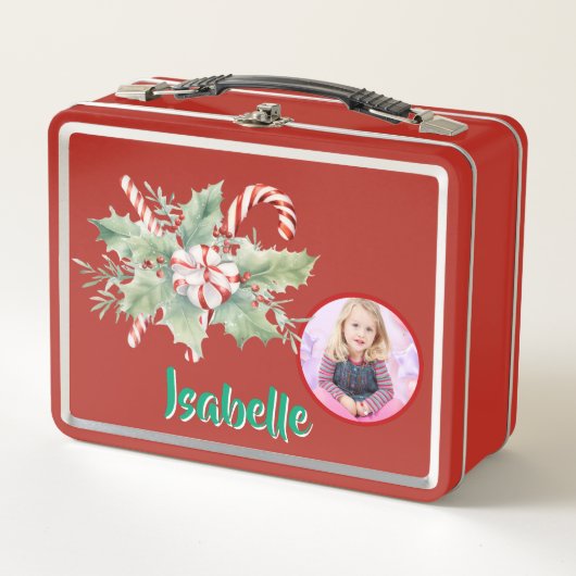 Schattigee Candy Cane Kinder Photo Metal Lunchbox (Voorkant)