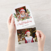 Schattigee Candy Cane Merry Christmas Bloemenfoto All In One Uitnodiging (Afscheurbaar)