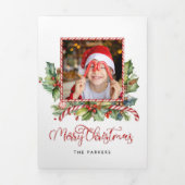 Schattigee Candy Cane Merry Christmas Bloemenfoto Drieluik Kaart (Cover)