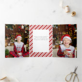 Schattigee Candy Cane Merry Christmas Bloemenfoto Drieluik Kaart (Binnen)