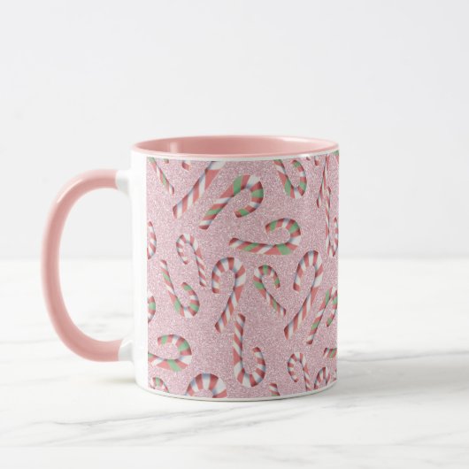 Schattigee Candy Cane Pink Glitter Mok (Links)