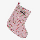 Schattigee Candy Cane Roze Glitter Personaliseer A Grote Kerstsok (Voorkant (Hangend))
