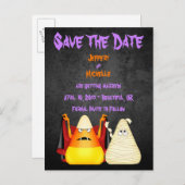 Schattigee Candy Corn Halloween Wedding Save the D Aankondigingskaart (Voorkant / Achterkant)