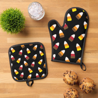 Schattigee Candy Corn Pattern Halloween Ovenwant & Pannenlap Set