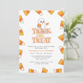 Schattigee Candy Corn Trick or treat Halloween Par Kaart (Staand voorkant)