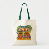 Schattigee canvas tas met coffeeshopillustratie (Voorkant)