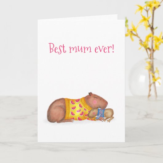 Schattigee capibara 'beste moeder ooit' Moederdag- Kaart (Gele Bloem)