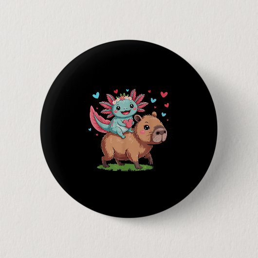 Schattigee capibara en axolotl liefde voor kindere ronde button 5,7 cm (Voorkant)