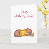 Schattigee capibara en baby Moederdag kaart (Gele Bloem)