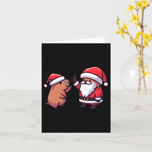 Schattigee capibara en sinterklaas high five kerst kaart (Gele Bloem)