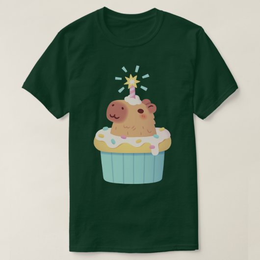 Schattigee capibara in cupcake grappig t-shirt (Design voorkant)