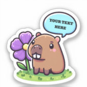 Schattigee capibara met bloem sticker (Voorkant)