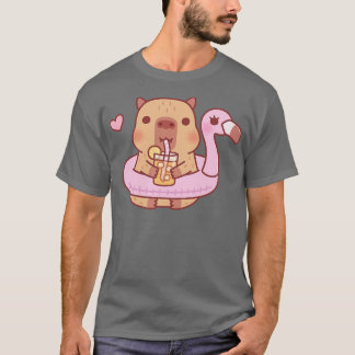 Schattigee capibara met flamingo zwembadvlotter vo t-shirt