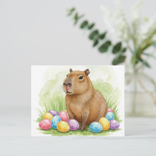 Schattigee Capibara met Paaseieren Briefkaart (Staand voorkant)