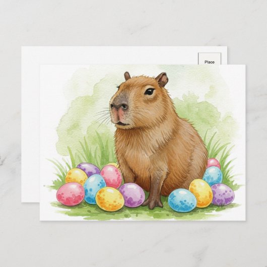Schattigee Capibara met Paaseieren Briefkaart (Voorkant / Achterkant)