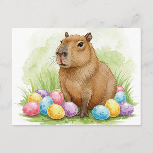 Schattigee Capibara met Paaseieren Briefkaart (Voorkant)