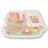 Schattigee capibara roostert marshmallow bij kampv sticker (Voorkant)