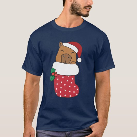 Schattigee capibara's in kerstsok voor kerstjongen t-shirt (Voorkant)