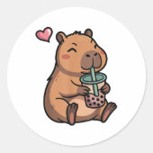 Schattigee Capybara Boba Bubble Tea Kawaii Capybar Ronde Sticker (Voorkant)
