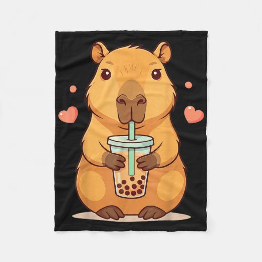 Schattigee Capybara Boba Tea Bubble Knaagdier Vrou Fleece Deken (Voorkant)