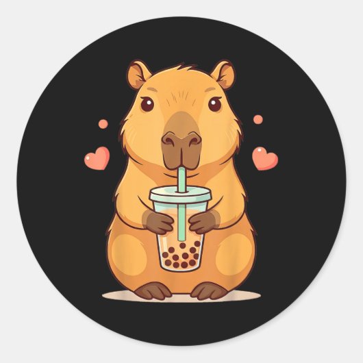 Schattigee Capybara Boba Tea Bubble Knaagdier Vrou Ronde Sticker (Voorkant)